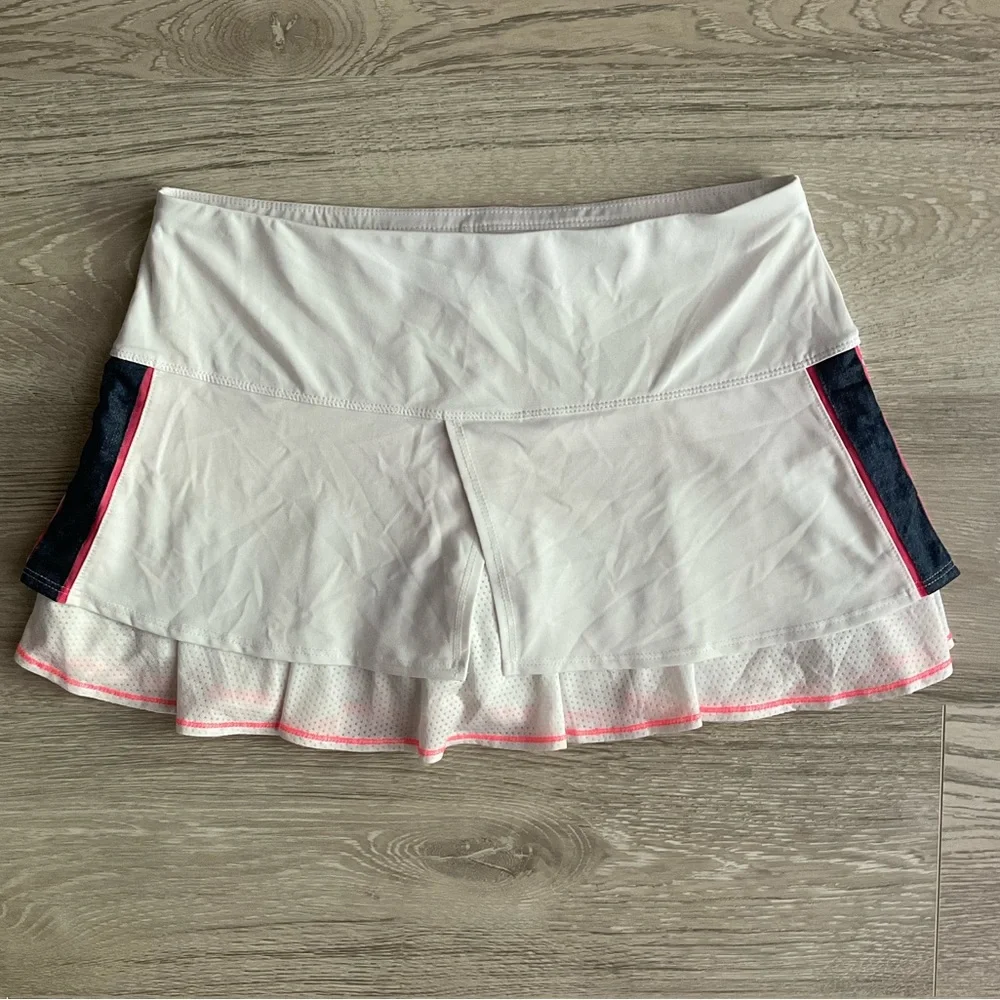 Lucky in Love Tennis Skort, Women’s Tiered White, Colorful Accent, Size Medium